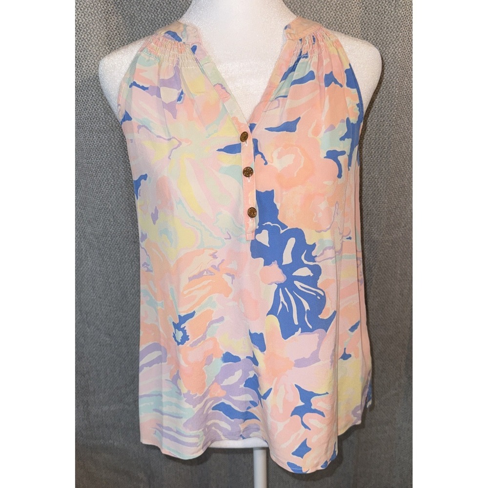 NWT $128 Lilly Pulitzer BAILEY Playa Hermosa Pastel Multi Silk Top  Women's XS